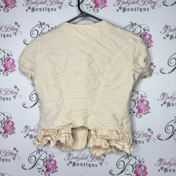 Elevenses blazer tshirt cardigan style top button up beige tan cream floral π - Picture 2 of 10